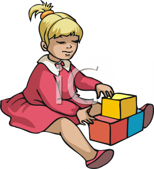 Clipart Picture Of A Small Girl Playing With Blocks
