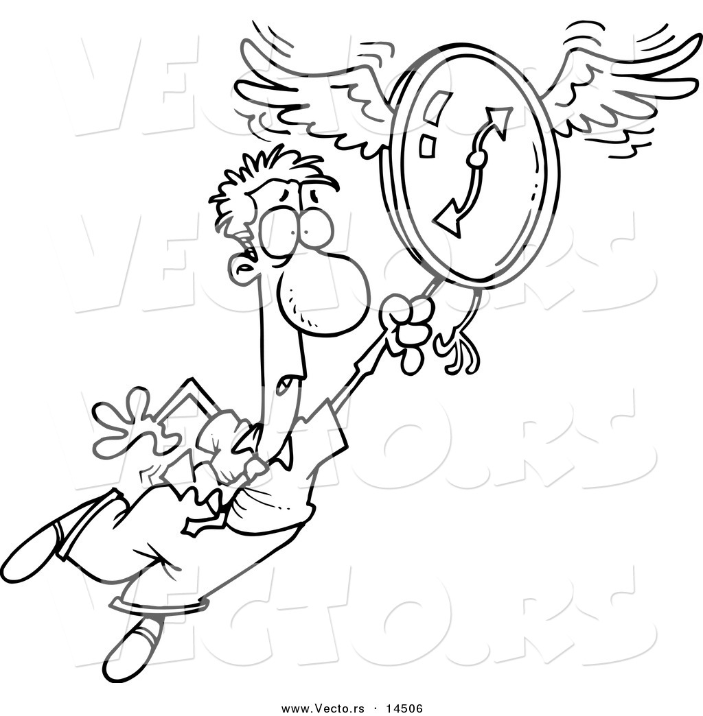 Larger Preview  Vector Of A Cartoon Man Flying Away With A Clock
