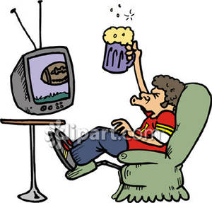Man Drinking Beer And Watching Football   Royalty Free Clipart Picture    