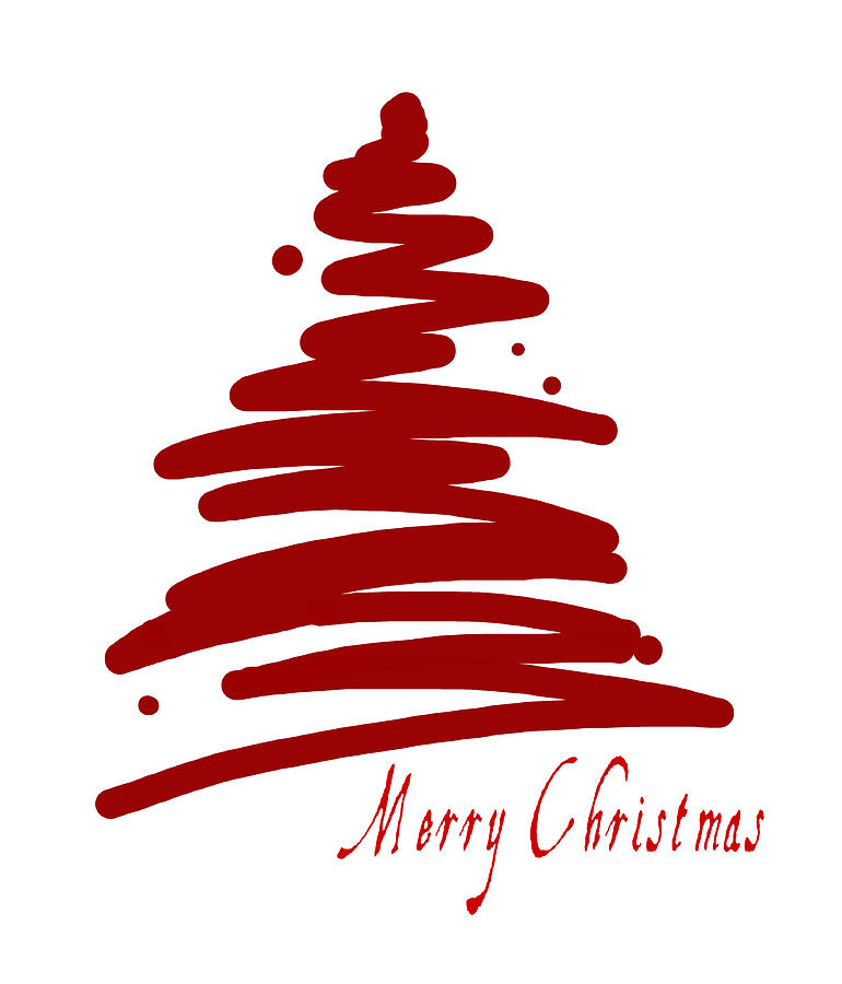 Merry Christmas Tree   Red Digital Art