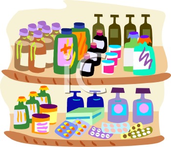 0511 0902 1117 3547 Medications On A Shelf In A Pharmacy Clipart Image