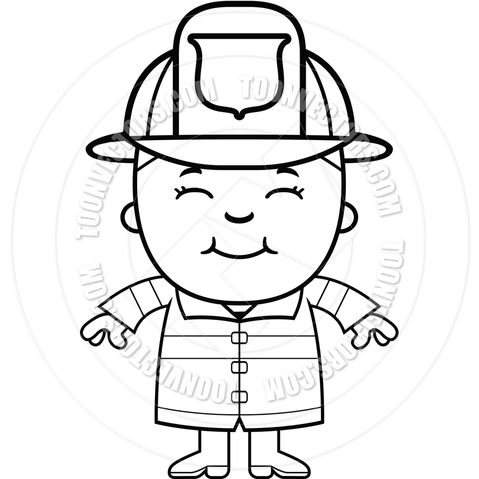 Boy Firefighter  Black And White Line Art  By Cory Thoman   Toon