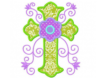 Flowers Cross 02  Cross Applique 4x 4 5x7 6x10 Machine Embroidery