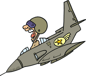 Funny Cartoon Jet Fighter Pilot In Wacky Jet  Click For A Larger