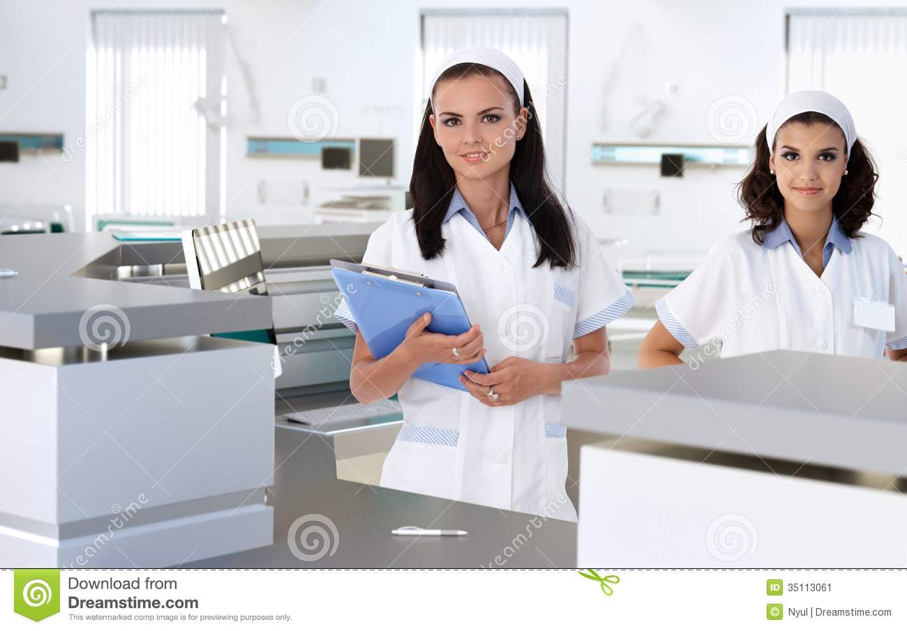 Health Care Workers At Hospital Reception Stock Image   Image