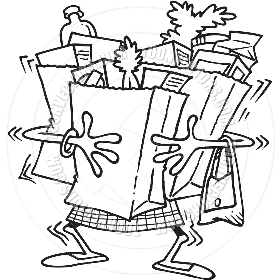 Cartoon Grocery Bags  Black And White Line Art  By Ron Leishman   Toon