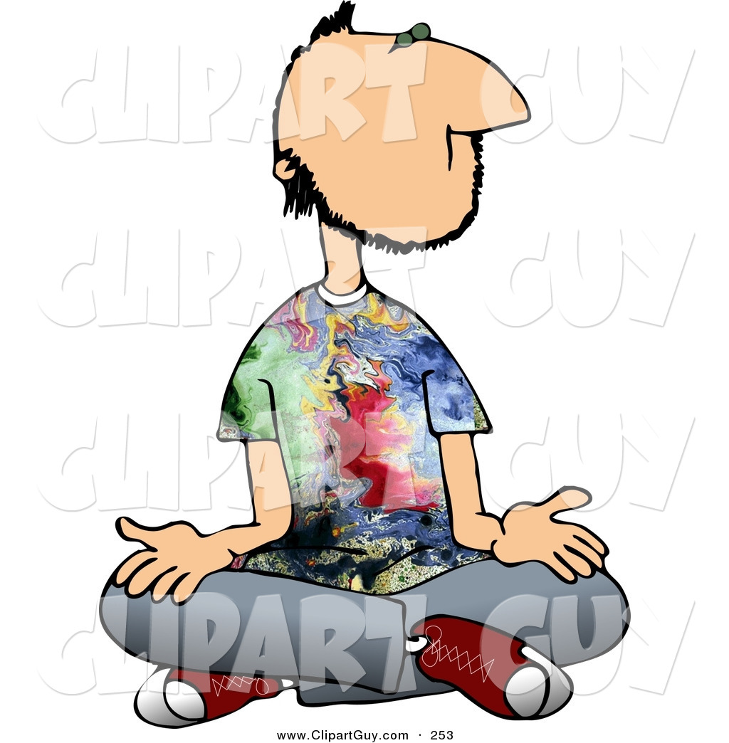 Clip Art Of A Male Hippie With Tie Dye T Shirt Crossing His Legs And