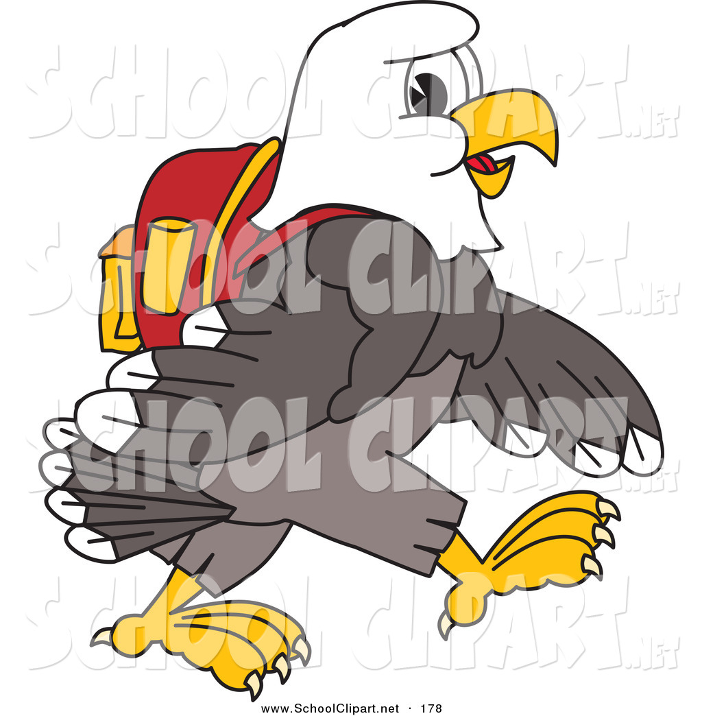 Larger Preview  Clip Art Of A Student Bald Eagle Character Walking And