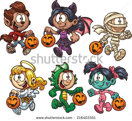 Cartoon Halloween Kids  Vector Clip Art Illustration With Simple
