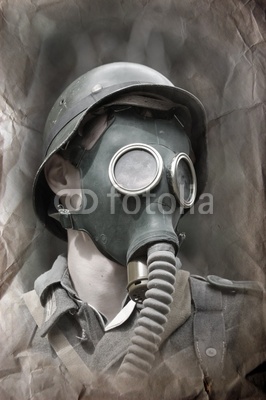 German Soldier In Gas Mask   Ww2 Reenacting Stock Photo And Royalty