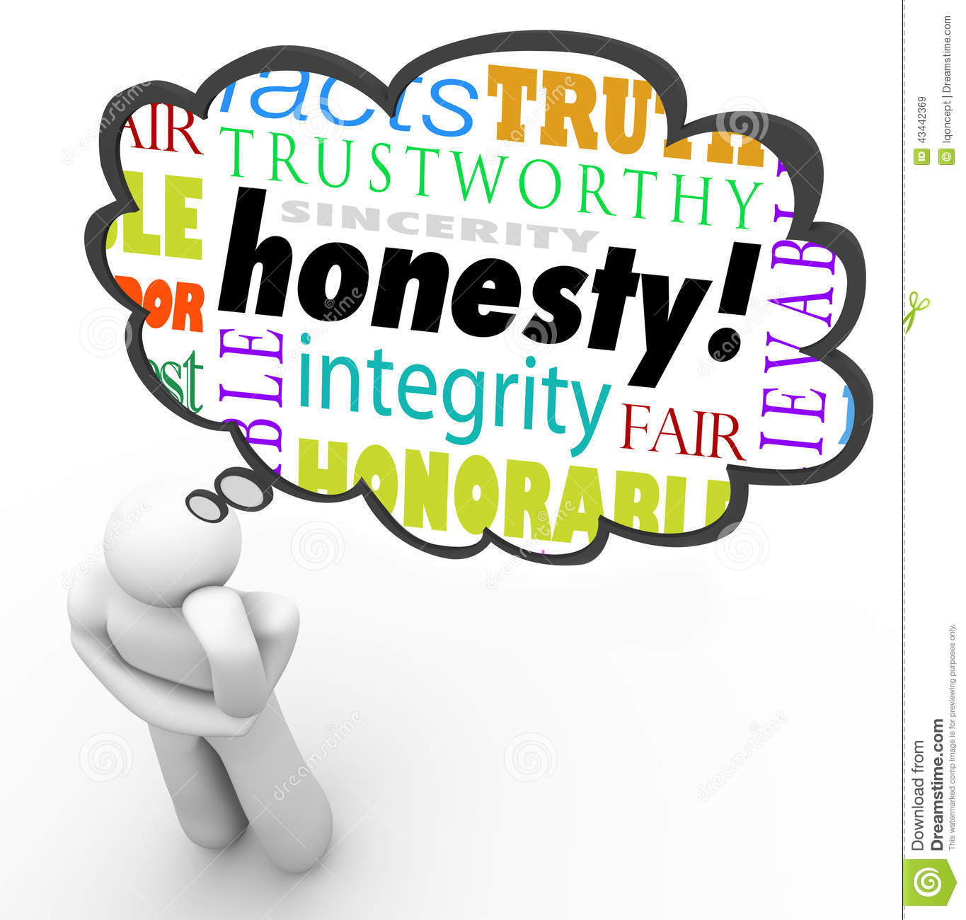 Honesty Sincerity Virtue Words Integrity Thinker Thought Cloud Stock