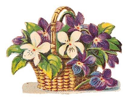 Free Vintage Flower Clip Art Purple Flowers In Basket Jpg