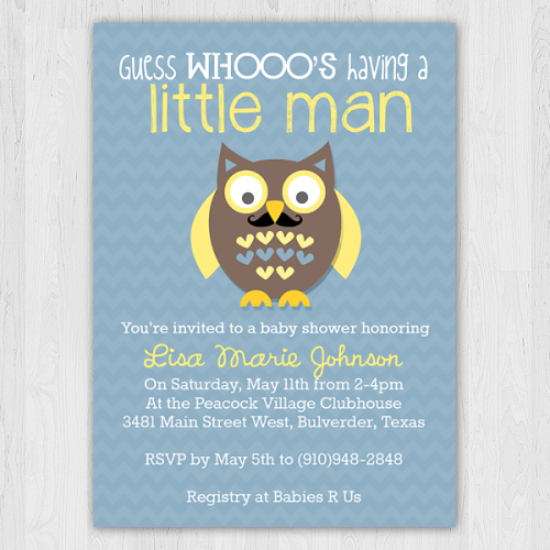 Home   Mustache Owl   Blue   Baby Shower Invitation