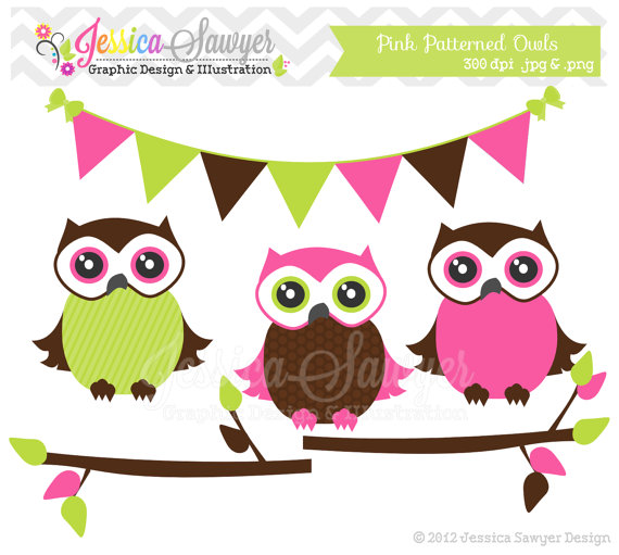 Patterned Owl Clipart Bunting Banner Branches For Baby Girl Shower