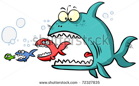 Cartoon Big Fish Eating Up The Smaller  Stock Vector Illustration