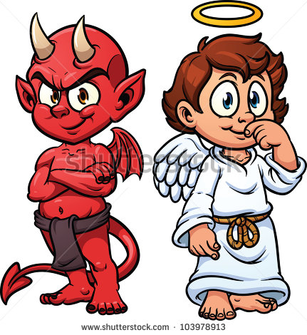 Cartoon Little Angel And Devil  Vector Illustration With Simple