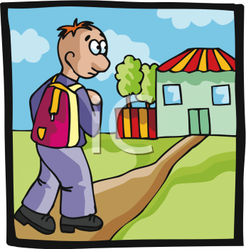 Clip Art Picture Of A Young Boy Walking To School With A Backpack