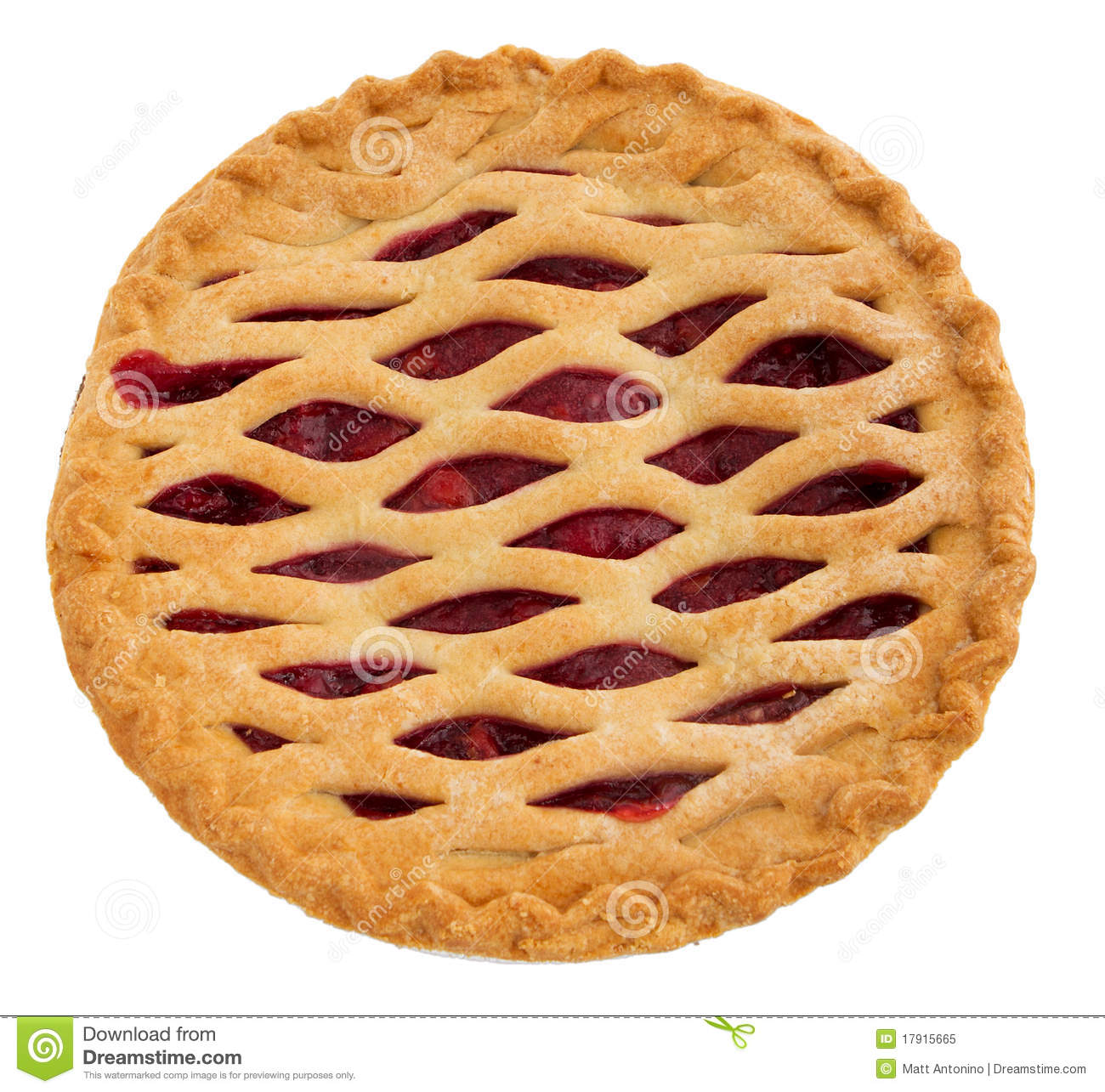 One Whole Cherry Pie Over White  Top Down View