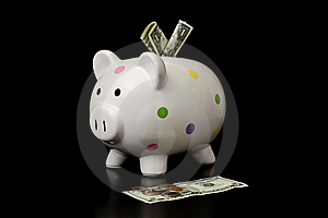Ceramic Piggybank Dollar Bill And Coins Stock Image   Image  5584521