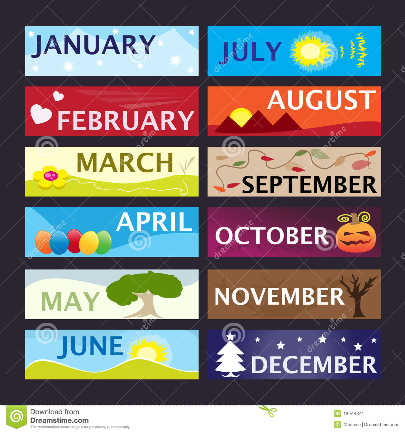 Colorful Banner Set With The 12 Months Of The Year