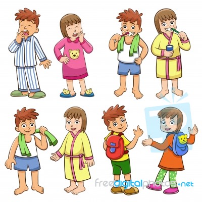 Illustration Of Boy And Girl Daily Morning Life Stock Image   Royalty
