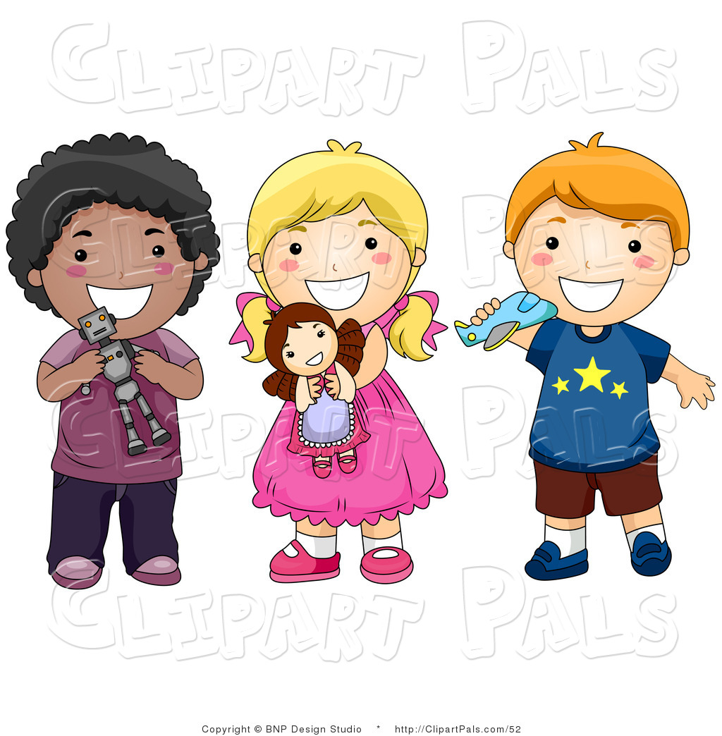 Pal Clipart Of A Group Of Three Diverse Children Playing With Toys And
