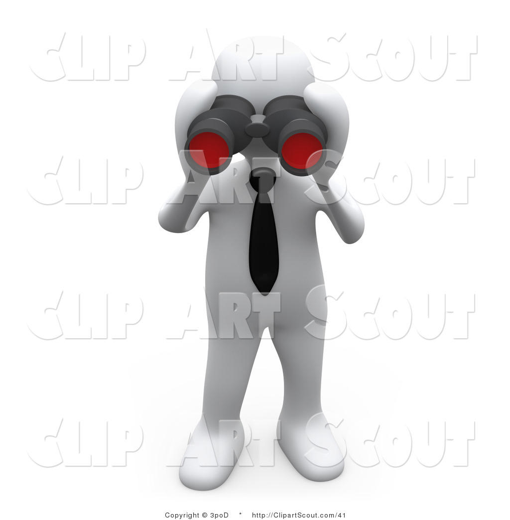 Person Looking Through Binoculars Clipart Clipart Of A 3d White Person