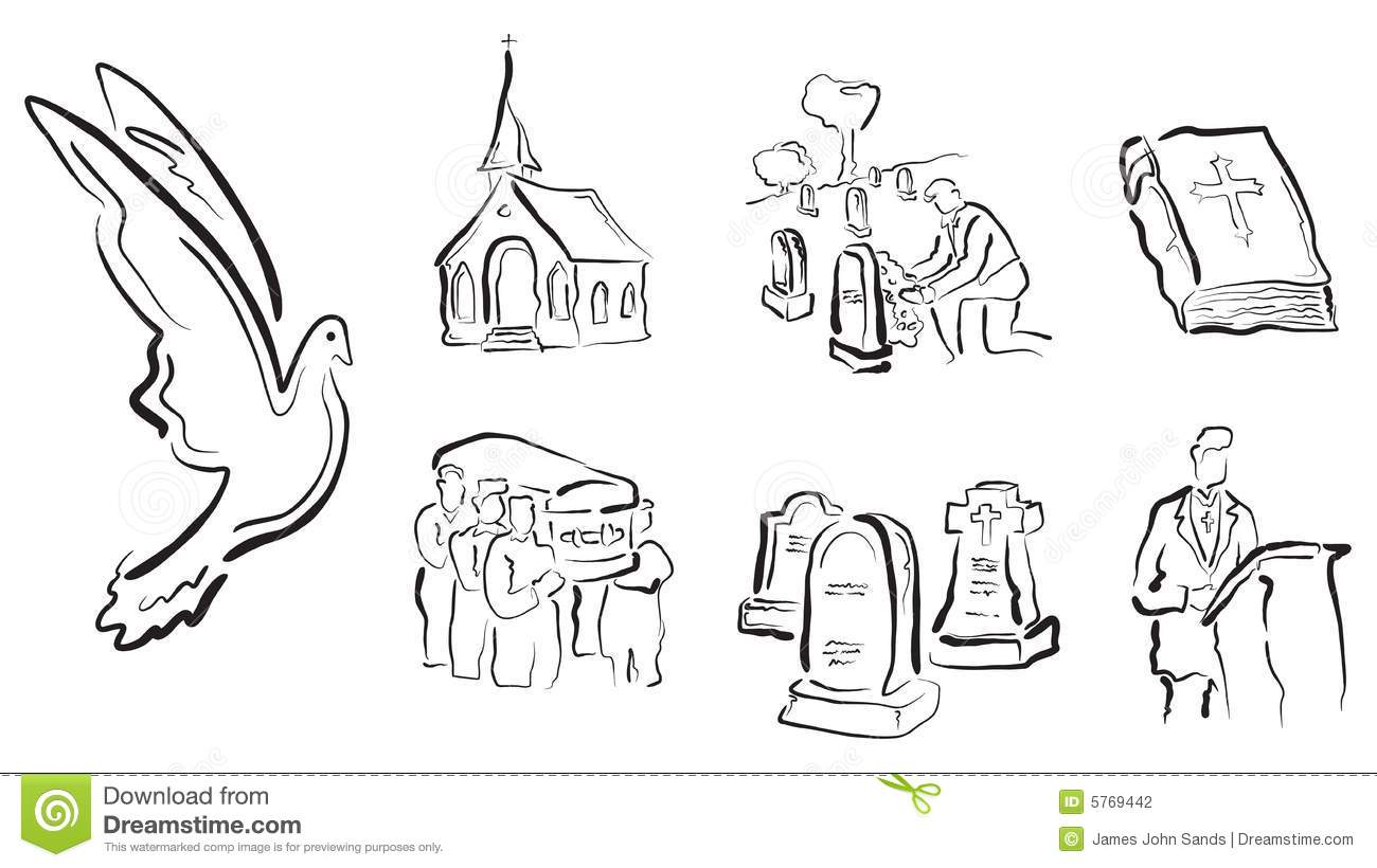 Set Of 7 Illustrated Stylized Religious And Funeral Vector Icons
