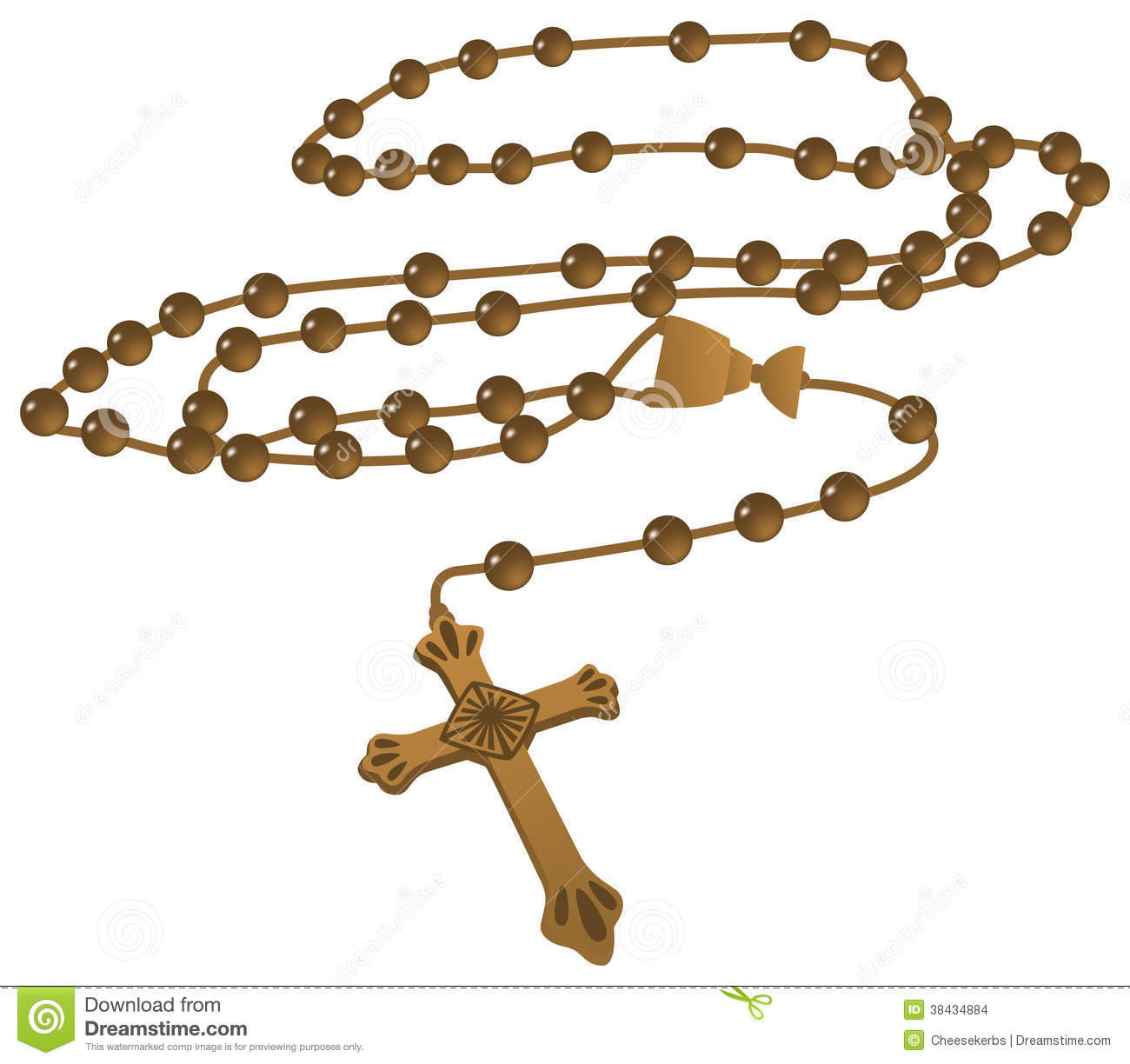 Elegant Brown Catholic Rosary Vector Isolated On A White Background