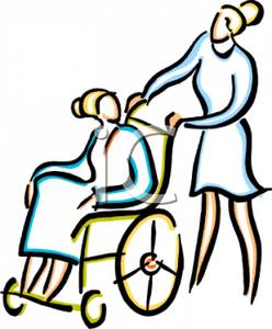 Nurse Pushing A Patient In A Wheelchair   Royalty Free Clipart Picture