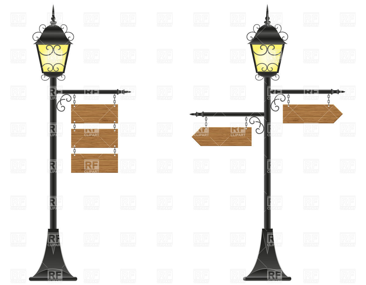 Wooden Boards Signs Hanging On Streetlight Vector