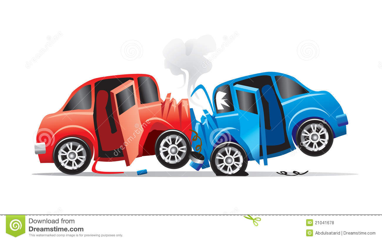 Drawing Of Two Vehicles In A Head On Collision Or Accident