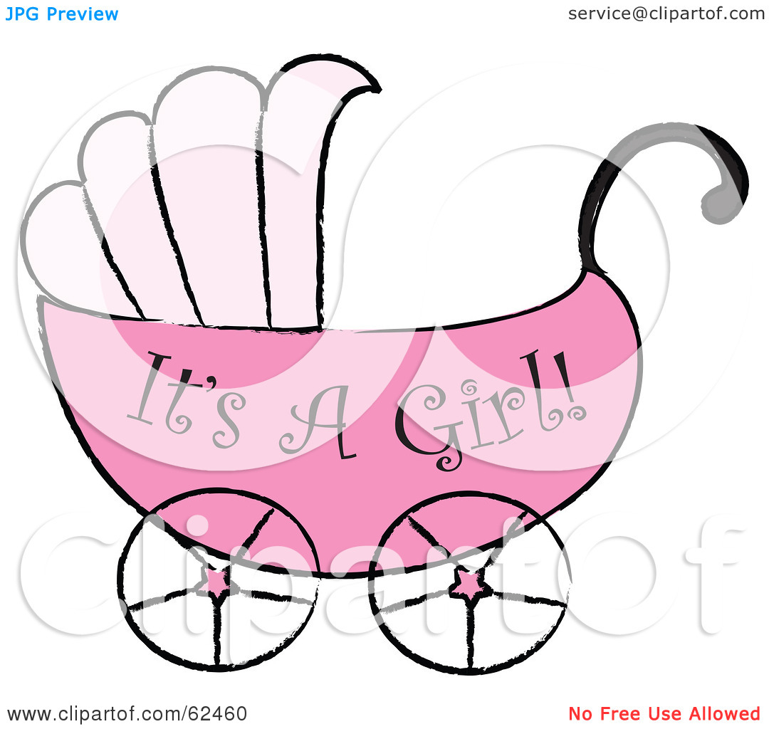 Free  Rf  Clipart Illustration Of A Pink Its A Girl Baby Carriage