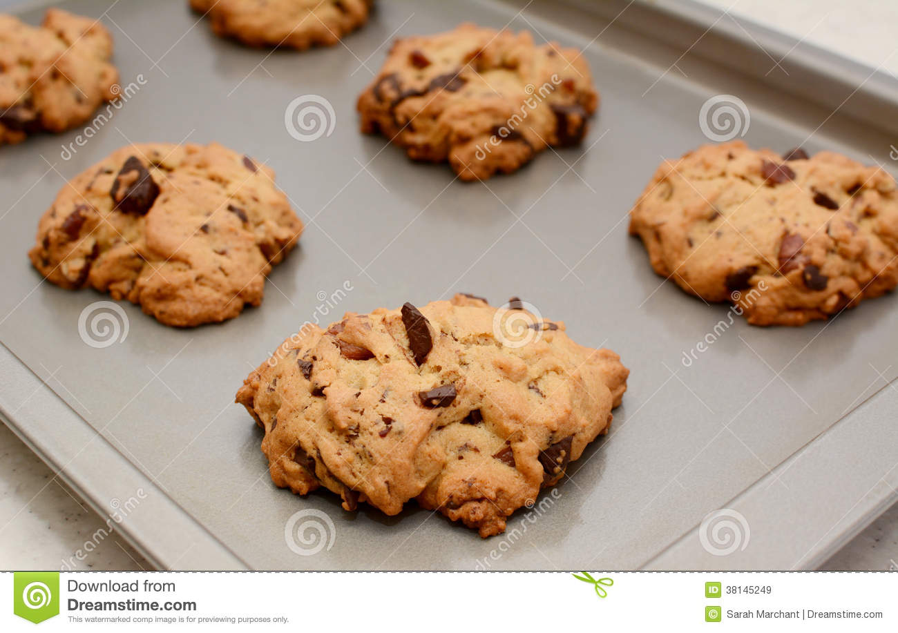 Freshly Baked Chocolate Chunk And Pecan Nut Cookies Royalty Free Stock