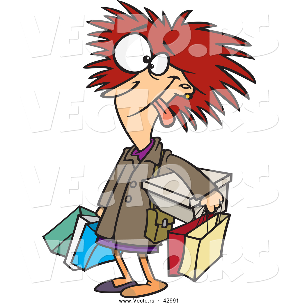 Larger Preview  Vector Of A Frazzled Cartoon Shopper Woman Carrying