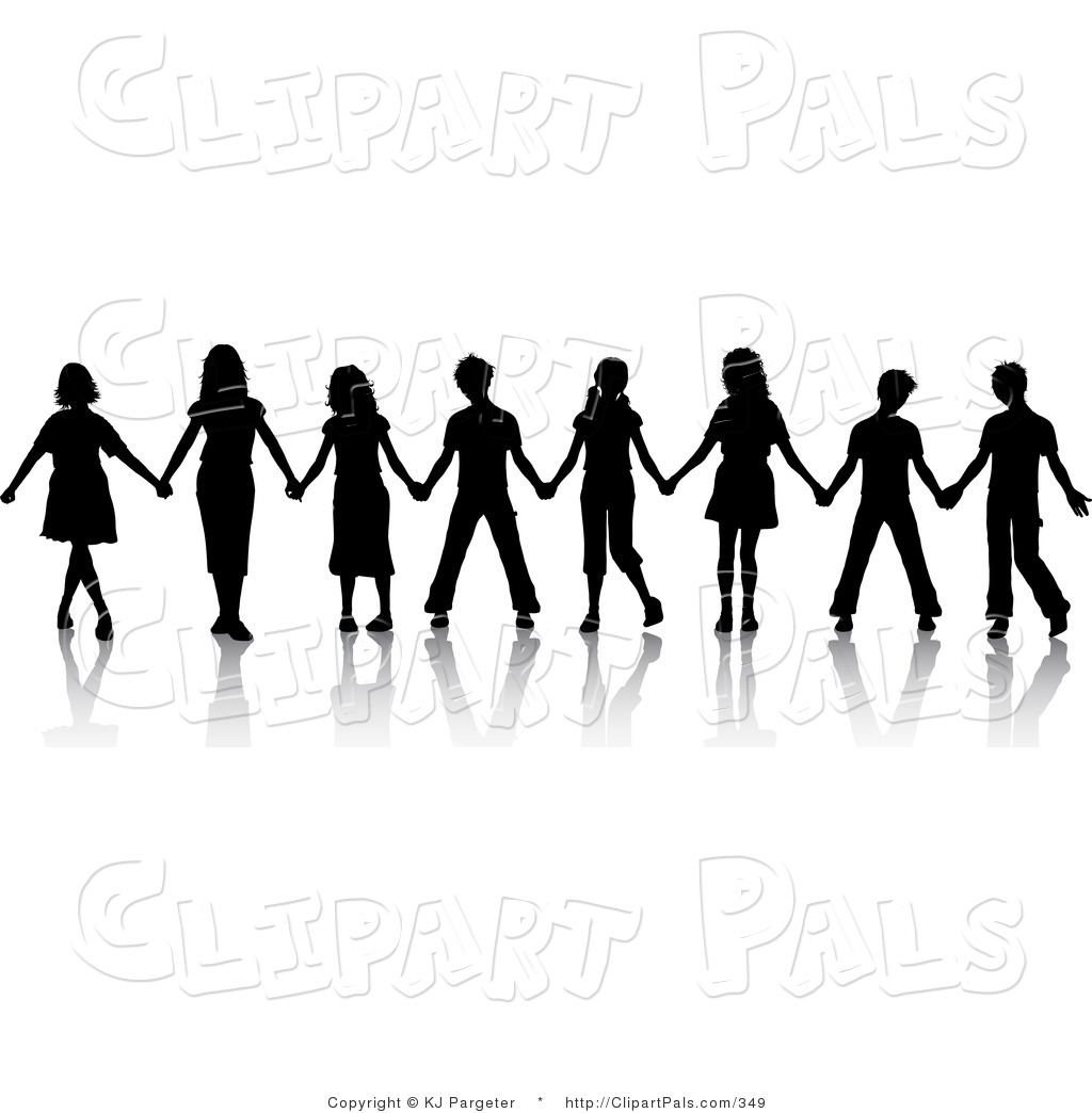 Pal Clipart Of A Group Of Black Silhouetted Boys And Girls Standing In