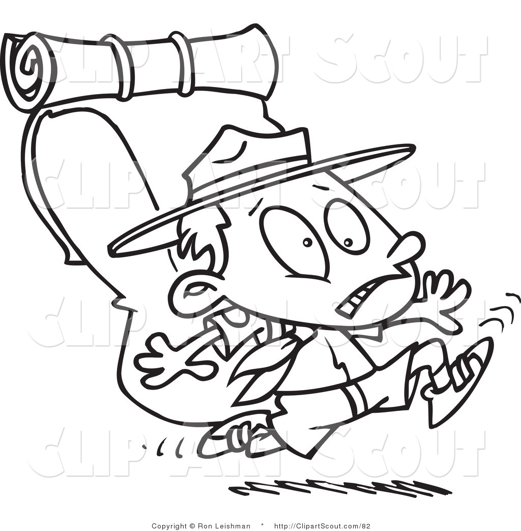 Cartoon Black And White Outline Design Coloring Page Of A Boy Scout