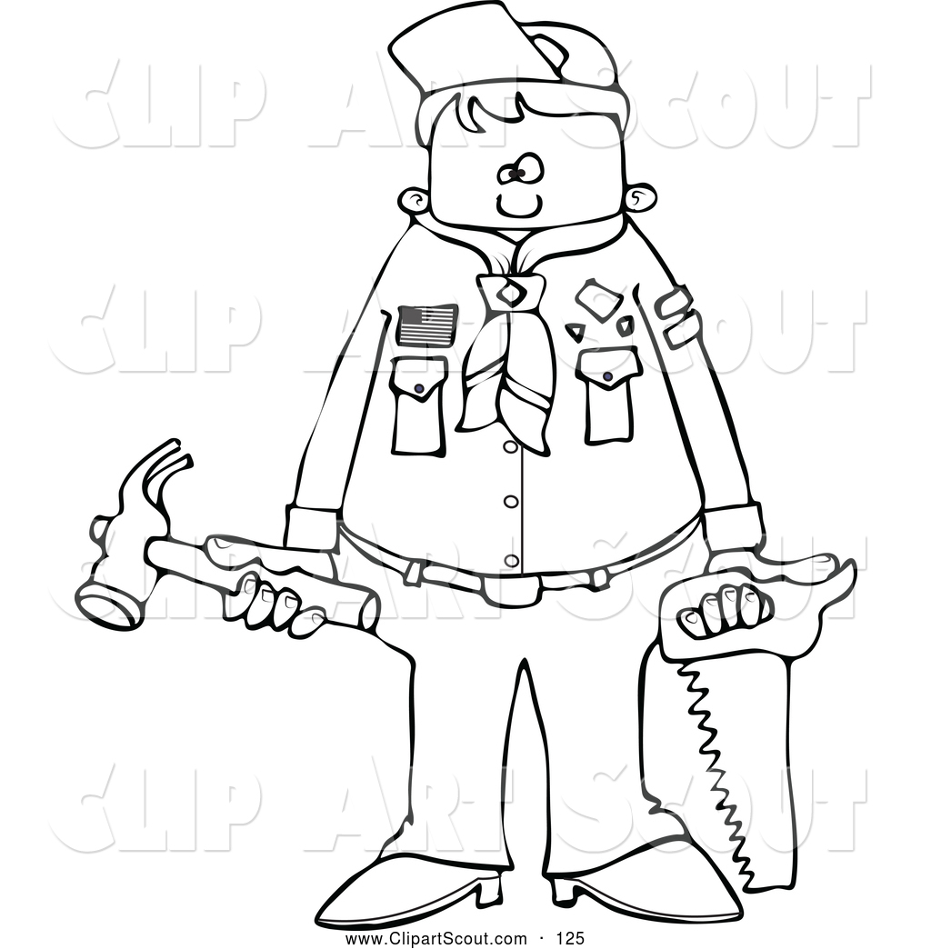 Clipart Of A Black And White Scout Boy Holding Tools By Djart    125