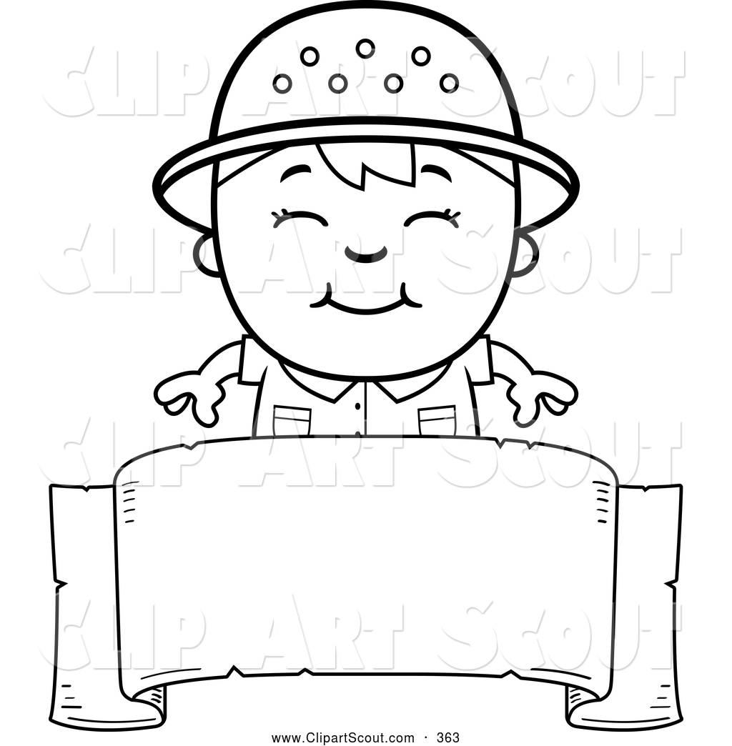 Clipart Of A Cute Black And White Happy Safari Boy Over A Blank Banner