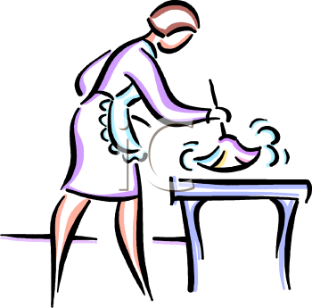Maid Dusting A Hotel Room   Royalty Free Clipart Picture