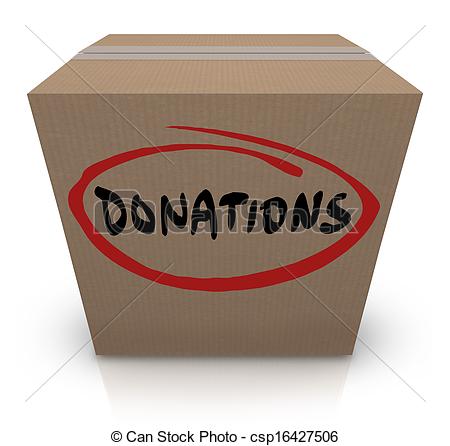 The Word Donations On A Cardboard Box To Illustrate A Food Or Clothing