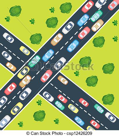 Vector Clipart Of Highway Traffic   Aerial View Of Highway Traffic