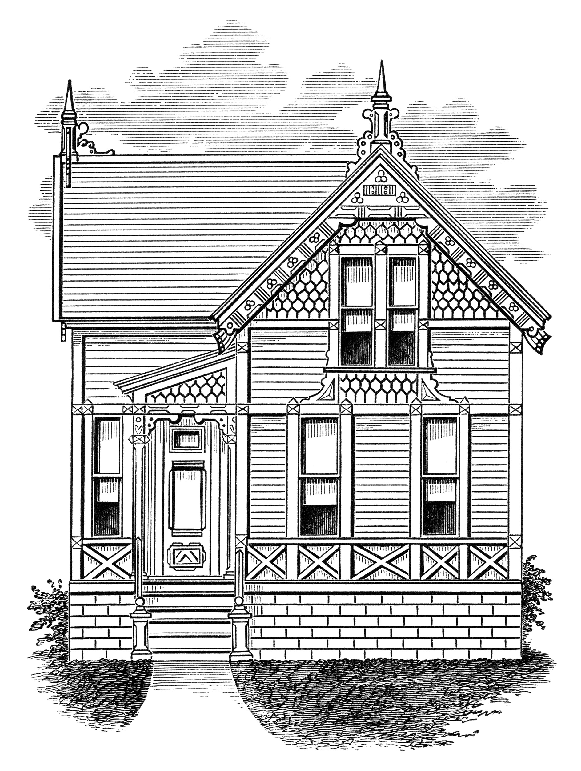 Vintage Home Clipart Antique House Illustration Small House Graphic