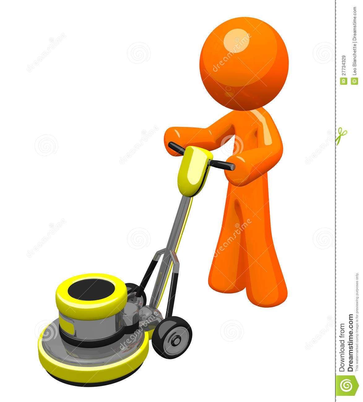 3d Orange Man With Floor Buffer Royalty Free Stock Images   Image