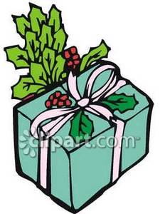 Christmas Present With Boughs Of Holly   Royalty Free Clipart Picture