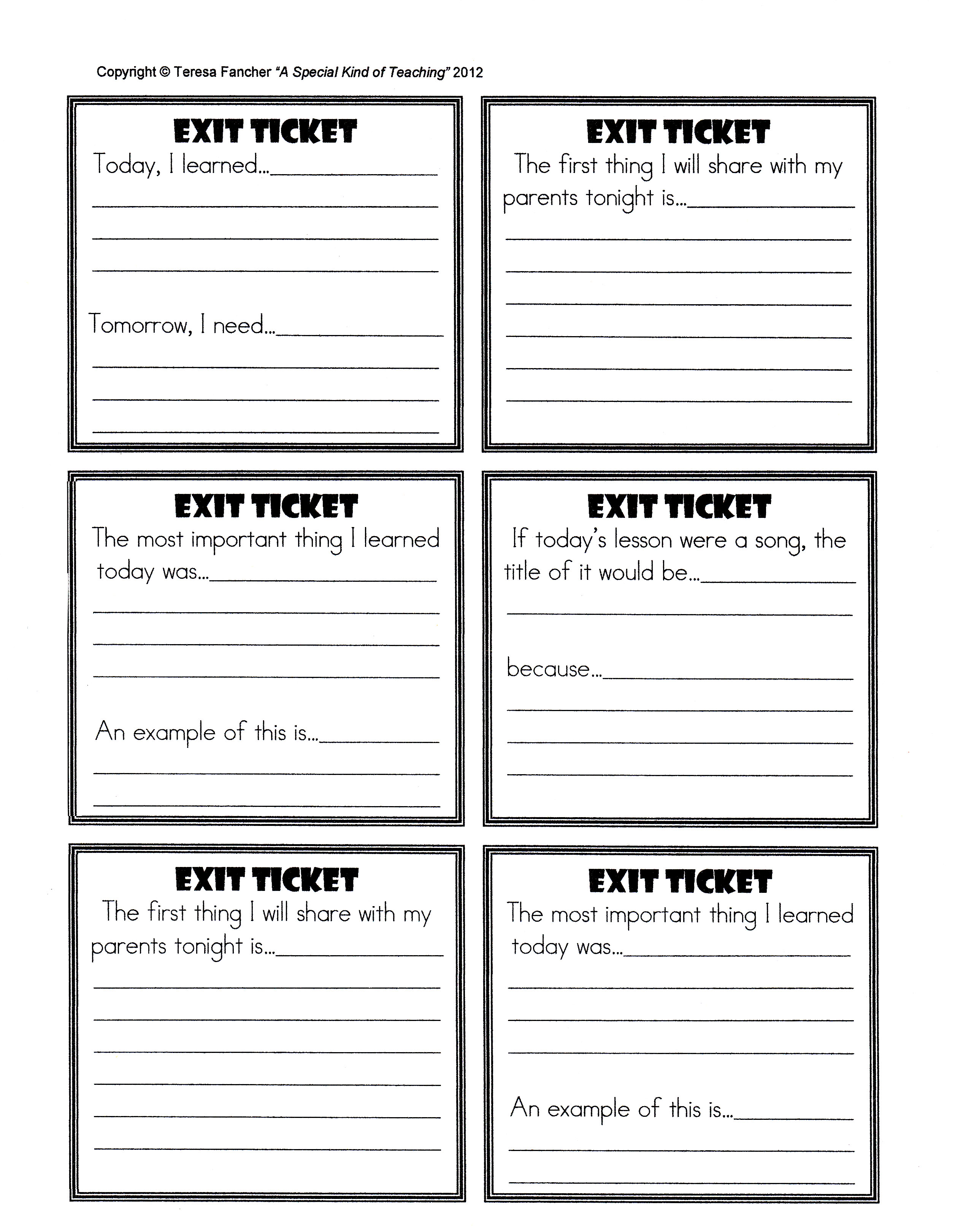 Exit Ticket Template Printable