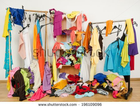 Untidy Cluttered Woman Wardrobe With Colorful Clothes And Accessories