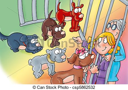 Clip Art Of The Shelter Grandmother And Granddaughter Choosing A Dog