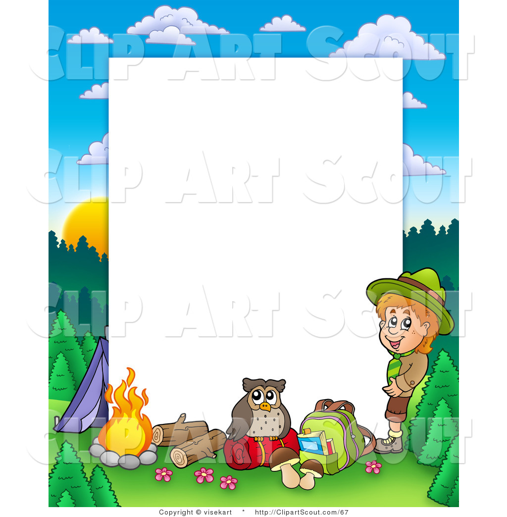Clipart Of A Boy Camping In The Wild Border Frame Around White Space