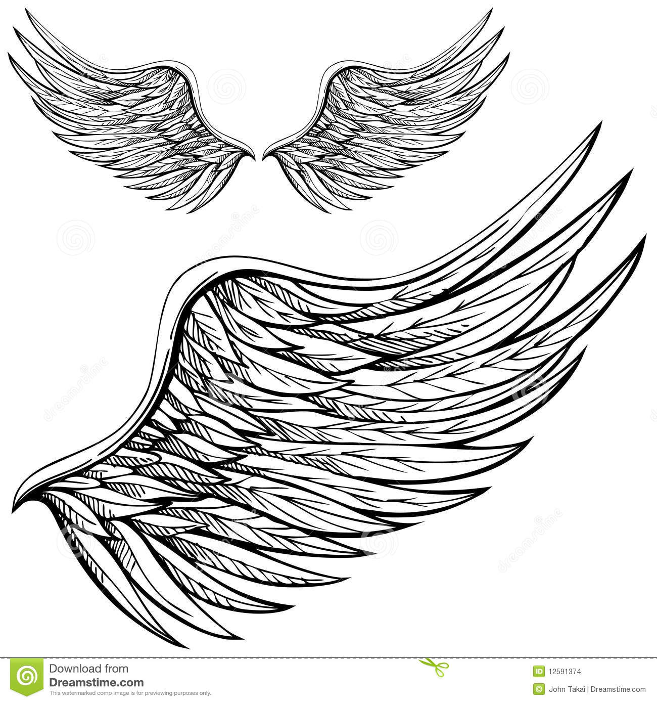 Cartoon Angel Wings In Black And White  Drawn By Hand